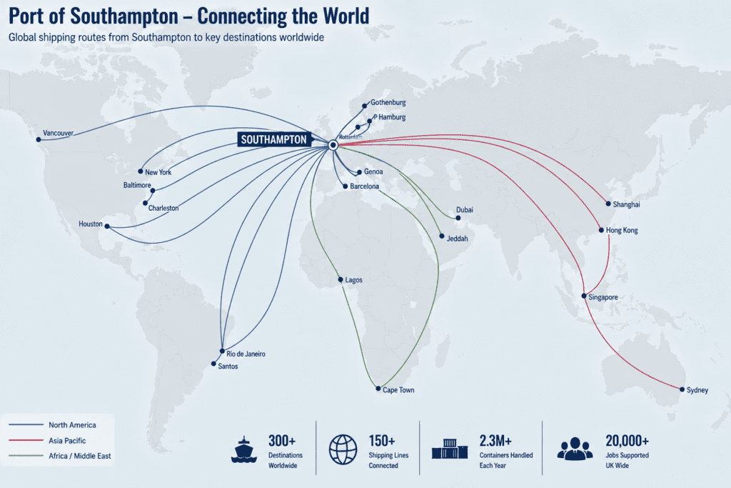 Southampton Port shipping routes to USA Africa Caribbean and worldwide