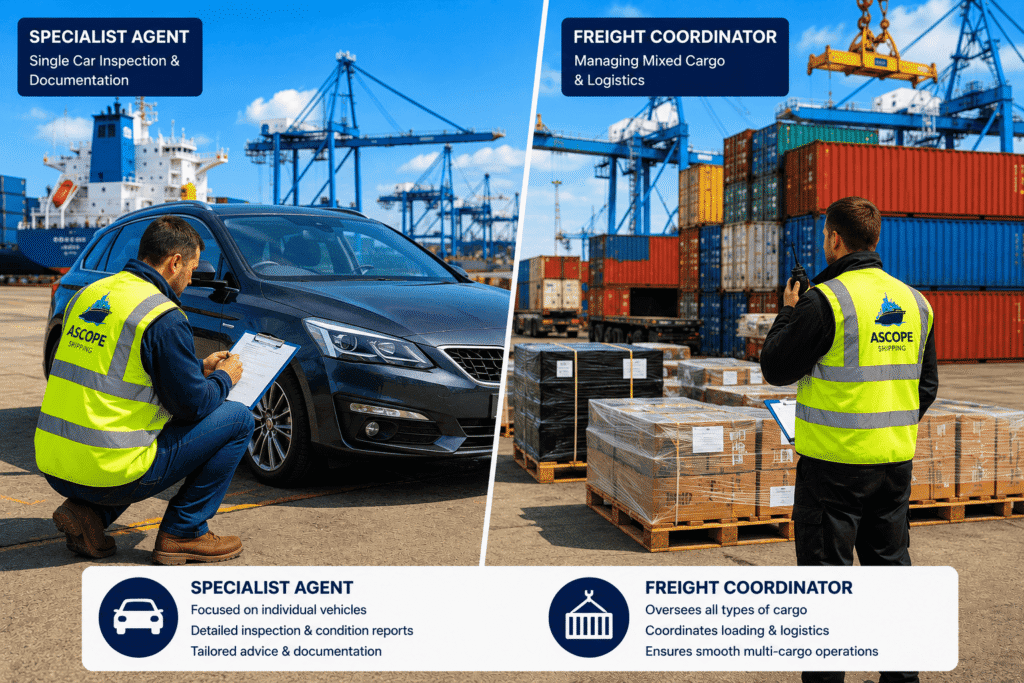 Car shipping agent versus freight forwarder handling vehicle export