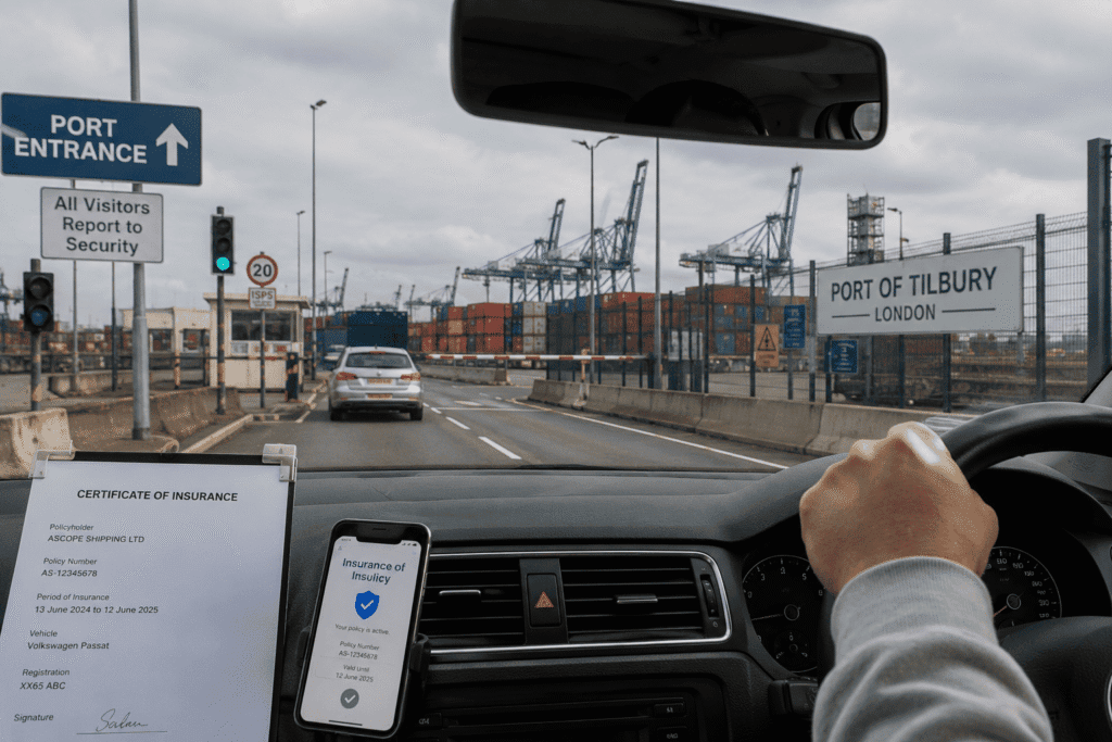 Driving a car to a UK port with temporary insurance in place