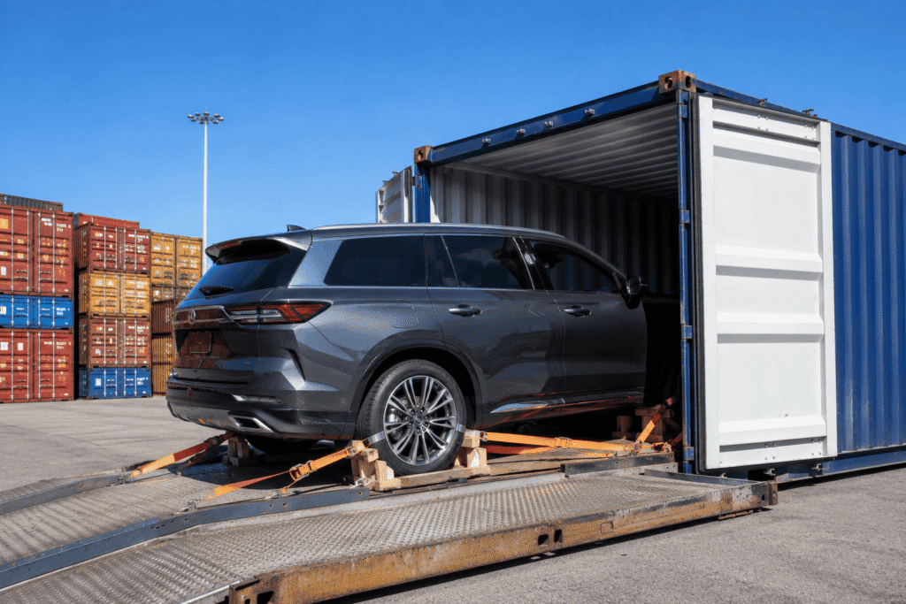 SUV container shipping UK passenger side vehicle loading port