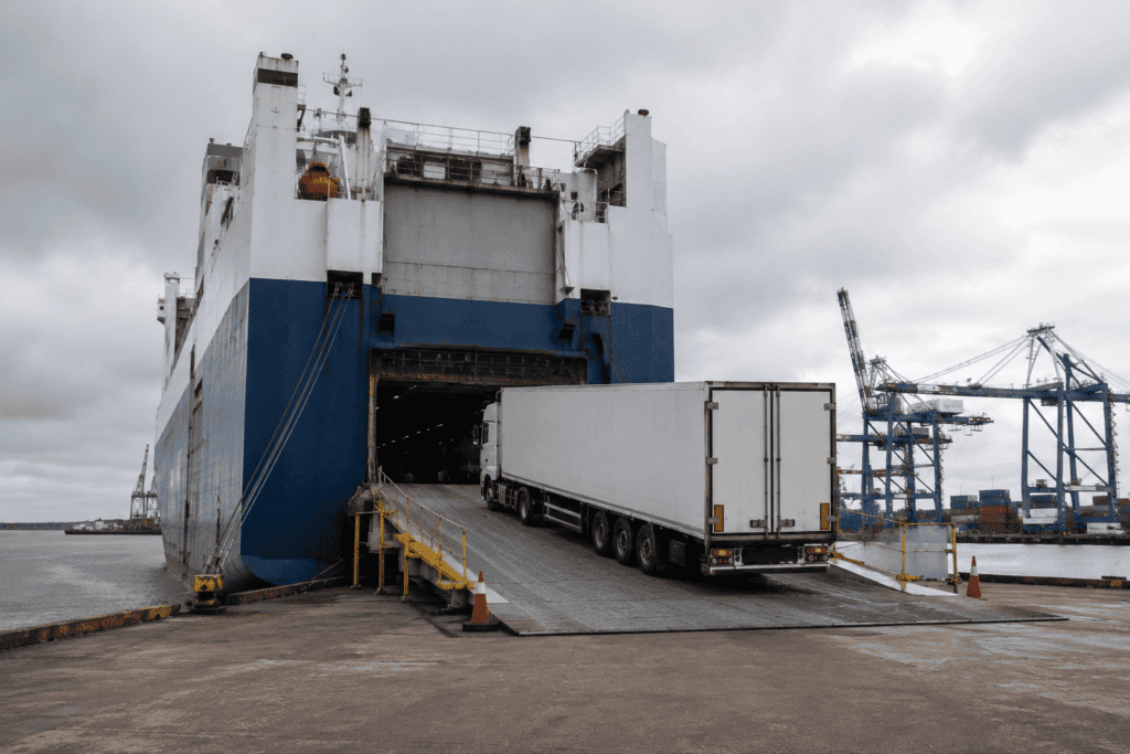 Truck Shipping to Senegal 1 Truck being loaded onto RoRo vessel for shipping to Senegal
