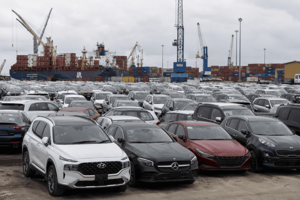 imported cars awaiting customs clearance at Tema Port Ghana